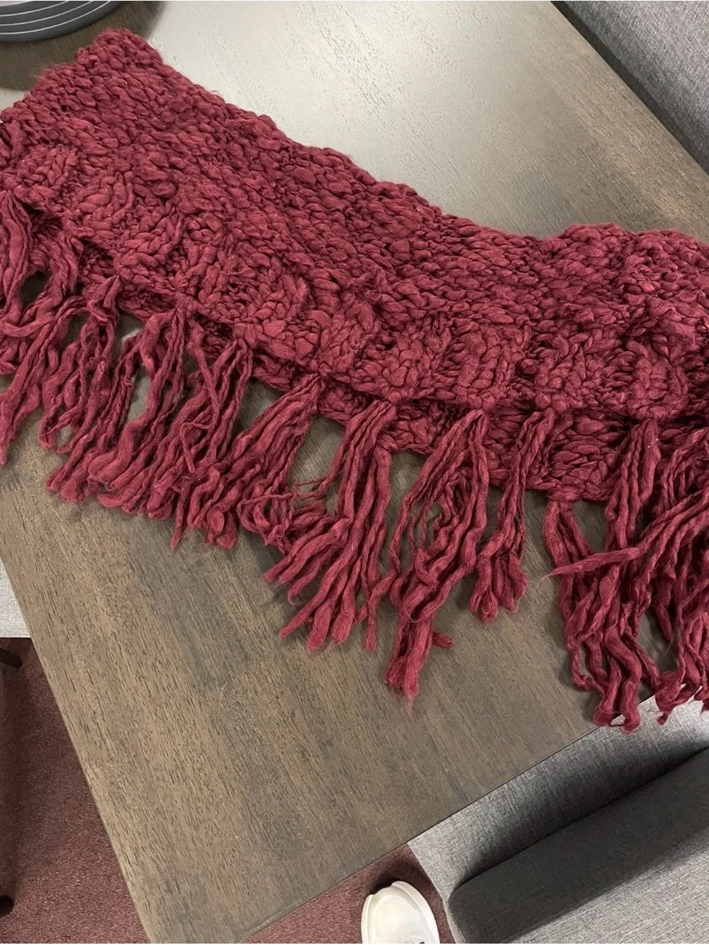 Handwoven Burgundy Fringe Throw Blanket - Unknown Brand